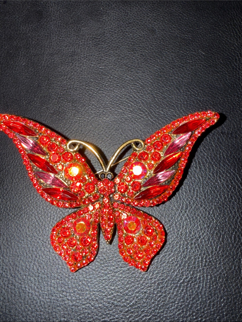Red Crystal Butterfly Brooch - Elegant Women's Jewelry